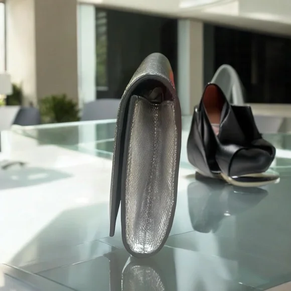 YSL Metallic Silver Flap Clutch - Picture 6 of 9